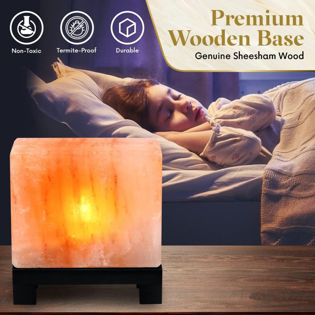 Authentic Himalayan Salt Lamp With Dimmable Glow wooden base