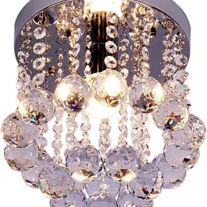 Crystal Chandelier Mini Fixture Modern Flush Mount Design