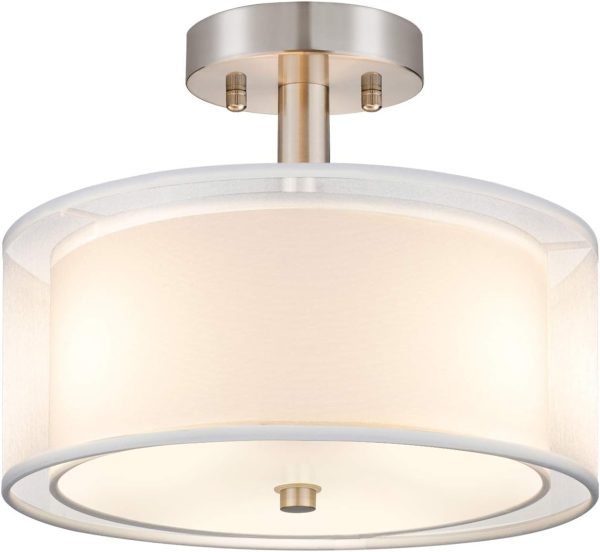 Drum Ceiling Light with Double Fabric Shade white